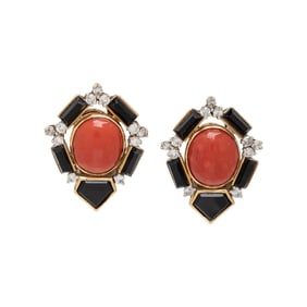 NIVA, CORAL, BLACK ONYX, AND DIAMOND EARRINGS