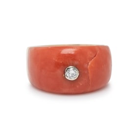 CORAL AND DIAMOND RING