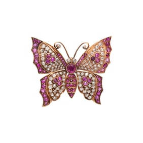 RUBY, DIAMOND, AND ROSE GOLD BUTTERFLY PENDANT BROOCH
