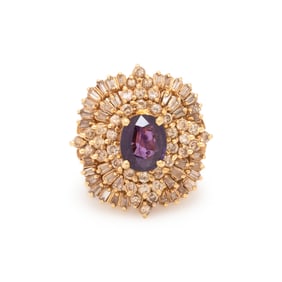 COLOR CHANGE SAPPHIRE AND DIAMOND RING
