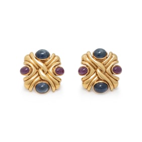 RUBY, SAPPHIRE, AND YELLOW GOLD EARRINGS
