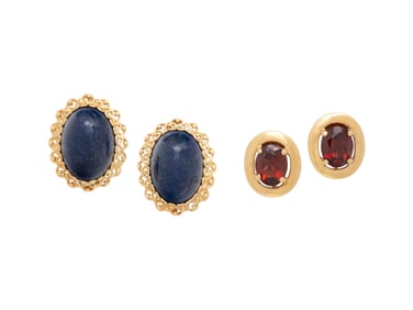 COLLECTION OF YELLOW GOLD AND GEMSTONE EARRINGS