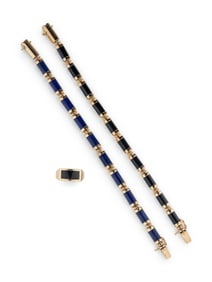 COLLECTION OF HARDSTONE AND YELLOW GOLD JEWELRY