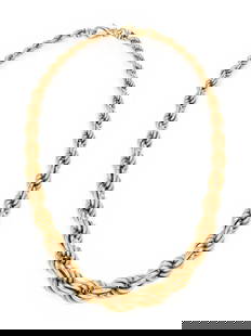 YELLOW GOLD ROPE LINK NECKLACE: YELLOW GOLD ROPE LINK NECKLACE 14 karat yellow gold. 16 1/4 inches long, 5.00 - 13.00 mm wide. Stamp: UNOAERRE 14K ITALY. Gross weight: 24.80 dwt.