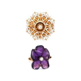 DIAMOND BROOCH AND RING