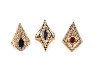 ERTÉ, COLLECTION OF YELLOW GOLD, GEMSTONE, AND DIAMOND RINGS