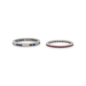 TWO DIAMOND AND GEMSTONE ETERNITY BANDS