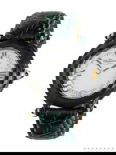 CHOPARD, DIAMOND AND MOTHER-OF-PEARL 'BE HAPPY' WATCH: CHOPARD, DIAMOND AND MOTHER-OF-PEARL 'BE HAPPY' WATCH Maker: Chopard Model: Be Happy Year: Circa 2010s Case size: Approx. 32 mm Case material: Plated case back Bezel: Black composite Dial: Mother-of-p