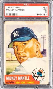 A 1953 Topps Mickey Mantle Baseball Card No. 82 (PSA 3 VG): A 1953 Topps Mickey Mantle Baseball Card No. 82 (PSA 3 VG) This lot is located in Chicago. 