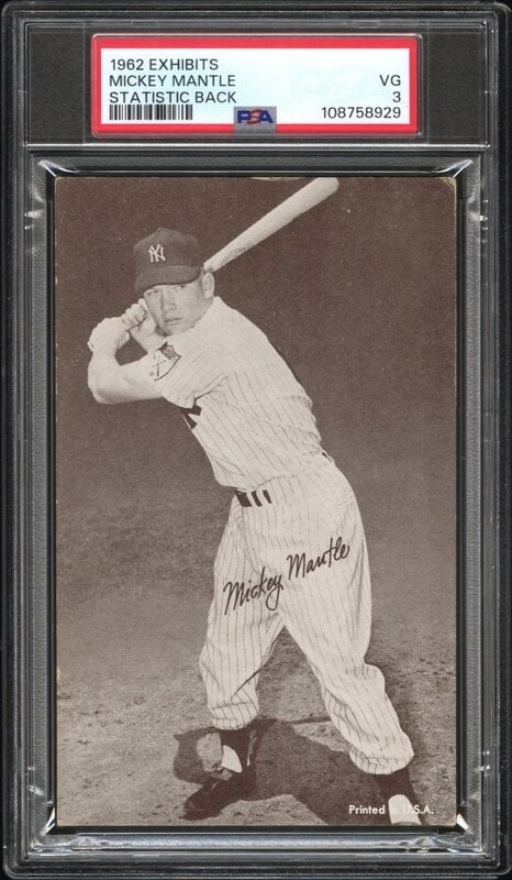 A 1962 Exhibits Mickey Mantle Baseball Card - Statistics Back (PSA 3 VG) (1 of 2)