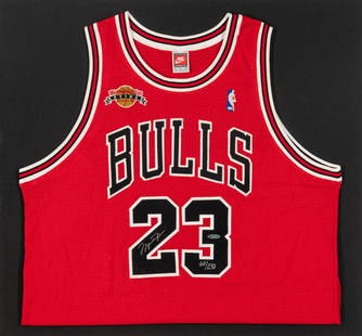 A Michael Jordan Signed Autograph Limited Edition 1999 Chicago Bulls Retirement Jersey (Upper Deck A: A Michael Jordan Signed Autograph Limited Edition 1999 Chicago Bulls Retirement Jersey (Upper Deck Authenticated) Authentic Nike Chicago Bulls road jersey features an exclusive "Michael Jordan Retires