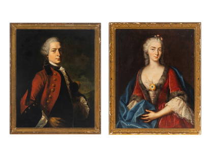 French School, 18th Century: French School, 18th Century Portrait of a Lady and Gentleman, Possibly Adrienne de Loys and Jean Louis de Loys (Two Works) oil on canvas Gentleman 31 x 24 3/4 inches; Lady 32 x 25 1/2 inches. 