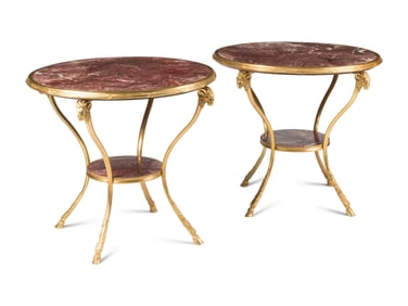 A Pair of Louis XV Style Gilt Bronze and Marble Guéridons