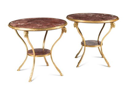 A Pair of Louis XV Style Gilt Bronze and Marble Guéridons: A Pair of Louis XV Style Gilt Bronze and Marble Gu&#233;ridons 20th Century Height 27 x diameter of tops 30 inches. This lot is located in Chicago.