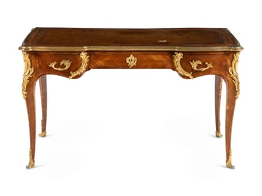 A Louis XV Style Gilt Bronze Mounted Parquetry Bureau Plat