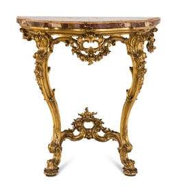A Louis XV Style Giltwood and Sicilian Jasper Marble-Top Pier Table