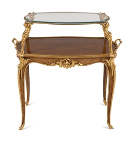 A Louis XV Style Gilt Bronze Mounted Parquetry Table à Thé