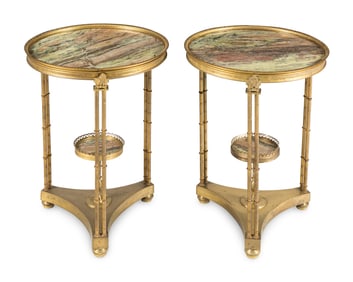 A Pair of Louis XVI Style Gilt Bronze and Marble Guéridons