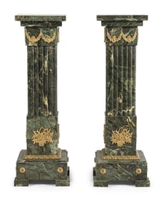 A Pair of Louis XVI Style Gilt Bronze Mounted Marble Pedestals