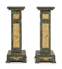 A Pair of Louis XVI Style Gilt Bronze Mounted Marble Pedestals