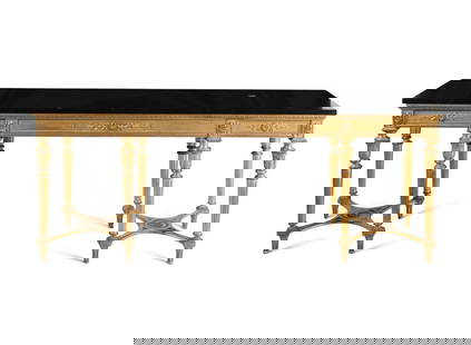 A Louis XVI Style Giltwood Marble-Top Console Table: A Louis XVI Style Giltwood Marble-Top Console Table Late 19th Century Height 37 1/2 x width 97 x depth 27 1/2 inches. This lot is located in Chicago. Provenance: Possibly from Hoar Cross Hall, Staffor