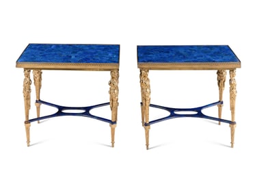 A Pair of Louis XVI Style Lapis Lazuli and Gilt Bronze Occasional Tables