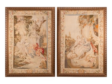 A Pair of Framed Aubusson Style Tapestries
