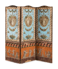 A Directoire Painted Wallpaper Floor Screen