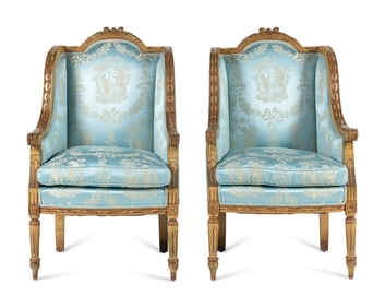 A Pair of Louis XVI Style Painted Bergères