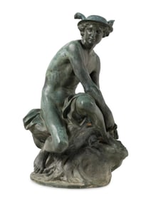 A Bronze Figure of Mercury after Jean-Baptiste Pigalle (French, 1714-1785)