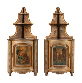 A Pair of French Painted Corner Cabinets