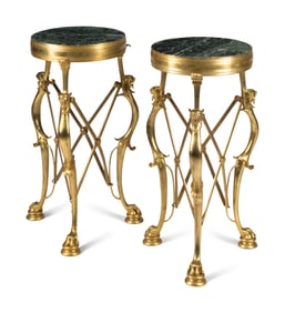 A Pair of French Neoclassical Style Gilt Bronze Marble-Top Lion-Motif Tables