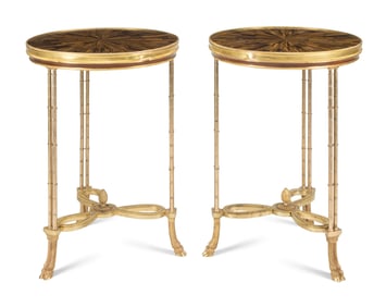 A Pair of French Neoclassical Style Gilt Bronze and Tiger's Eye Guéridons