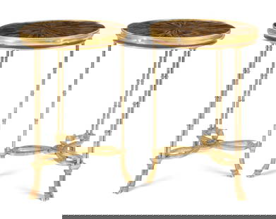 A Pair of French Neoclassical Style Gilt Bronze and Tiger's Eye Guéridons: A Pair of French Neoclassical Style Gilt Bronze and Tiger's Eye Gu&#233;ridons Manner of Adam Weisweiler, 20th Century Height 29 x diameter 22 inches. This lot is located in Chicago.