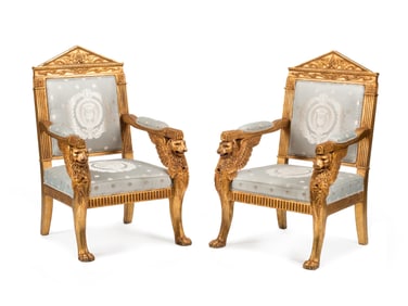 A Pair of Empire Style Giltwood Armchairs