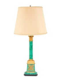 An Empire Style Gilt Bronze Mounted Malachite Table Lamp