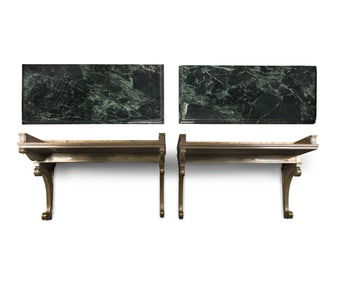 A Pair of Neoclassical Style Gilt Bronze and Marble Console Tables