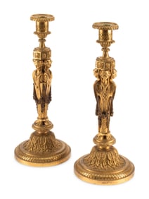 A Pair of Charles X Gilt Bronze Candlesticks