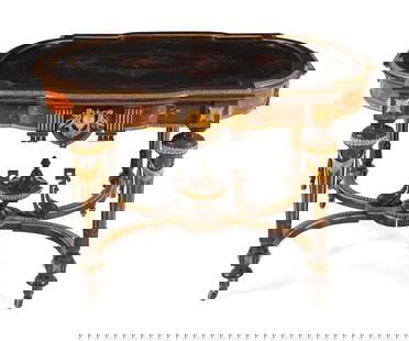 A Napoleon III Gilt Bronze Mounted Marquetry Center Table: A Napoleon III Gilt Bronze Mounted Marquetry Center Table Third Quarter 19th Century Height 30 x width 46 1/2 x depth 32 inches. Property from the Historic Dr. John McLean House, Pullman, Chicago This