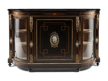 A Napoleon III Style Porcelain-Inset and Gilt Bronze Mounted Console Cabinet