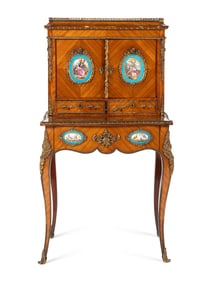 A Napoleon III Kingwood, Gilt Bronze Mounted and Porcelain Inset Bonheur du Jour