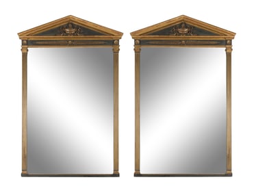 A Pair of Neoclassical Style Parcel Gilt and Ebonized Mirrors