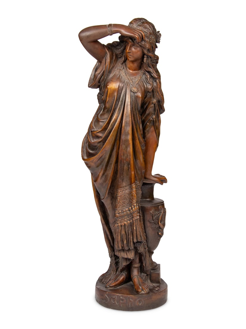 After Emmanuel Villanis (19th/20th Century): After Emmanuel Villanis (19th/20th Century) Sapho patinated cast white metal titled on base and numbered '752' Height 32 1/2 x width 11 x depth 10 inches. Property from the Historic Dr. John McLean Ho