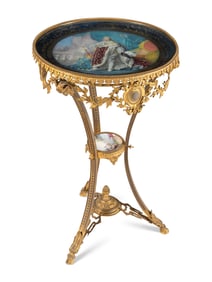 A French Gilt Bronze and Sèvres Style Porcelain-Inset Side Table