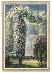 Emile Quentin-Brin (French, 1863-1950) Jardin fleuri a la fontaine