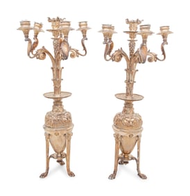 A Pair of Christofle Silver-Plate Six-Light Candelabra