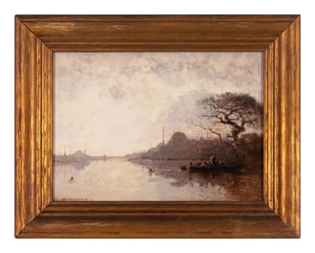 Henri Duvieux (French, 1855-1882) A View of the Bosphorus with Hagia Sophia, Constantinople