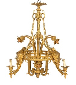 A Belle Epoque Style Gilt Bronze Twelve-Light Chandelier
