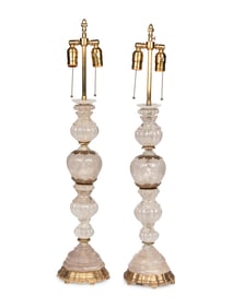 A Pair of Gilt Metal Mounted Rock Crystal Table Lamps