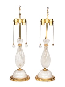 A Pair of Gilt Metal and Rock Crystal Table Lamps